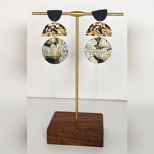 Floral Gold And Black Earrings